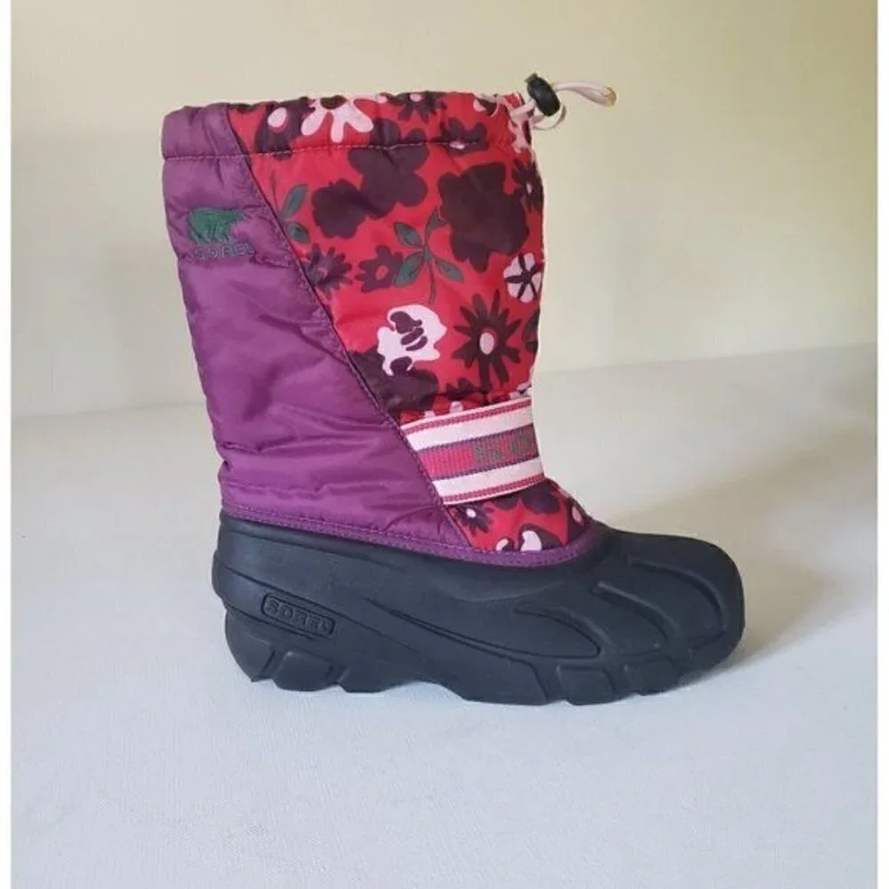 SOREL Cub Pink and Purple Floral Waterproof Insulated Winter Snow Boot Sz 5